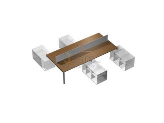 Мебель для персонала Рабочая станция (4х160) с настольными экранами ДСП (белый премиум) на 4-х опорных тумбах правых (БЕЗ ТУМБ) КВ 0144-2