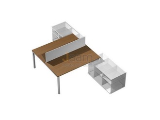 Мебель для персонала Рабочая станция (2х140) с настольным экраном ДСП (белый премиум) на 2-х опорных тумбах левой-правой (БЕЗ ТУМБ) КВ 0142